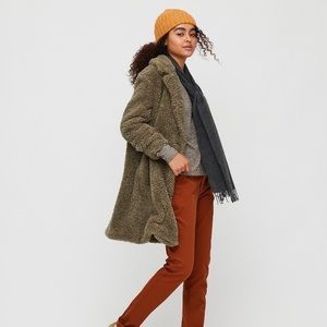 Olive green pile lined fleece teddy sherpa-like coat size small